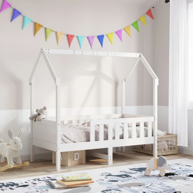 Giroletto Casetta Bambini Bianco 70x140 cm Legno Massello Pino