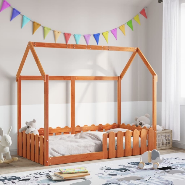 Giroletto Casetta Bambini Marrone Cera 80x160 cm Massello Pino