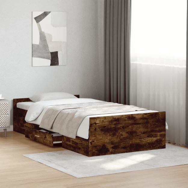 Giroletto con Cassetti Rovere Fumo 90x190 cm Legno Multistrato