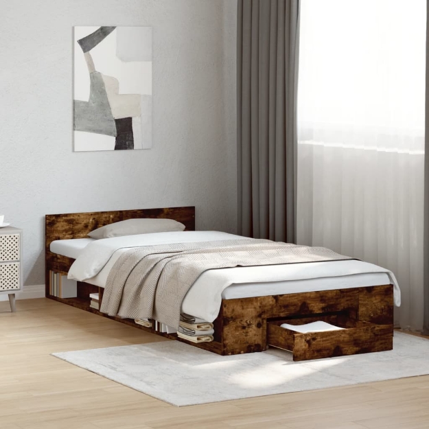 Giroletto con Cassetto Rovere Fumo 90x200 cm Legno Multistrato