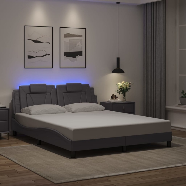 Giroletto con Luci LED Grigio 160x200 cm in Similpelle