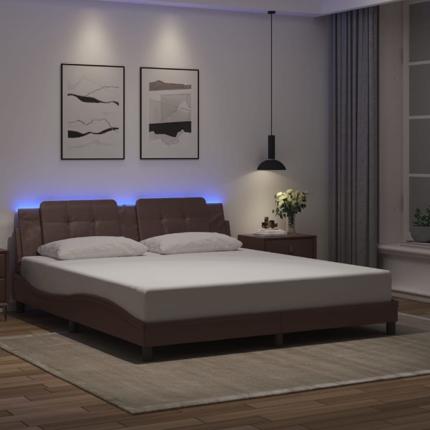 Giroletto con Luci LED Marrone 180x200 cm in Similpelle