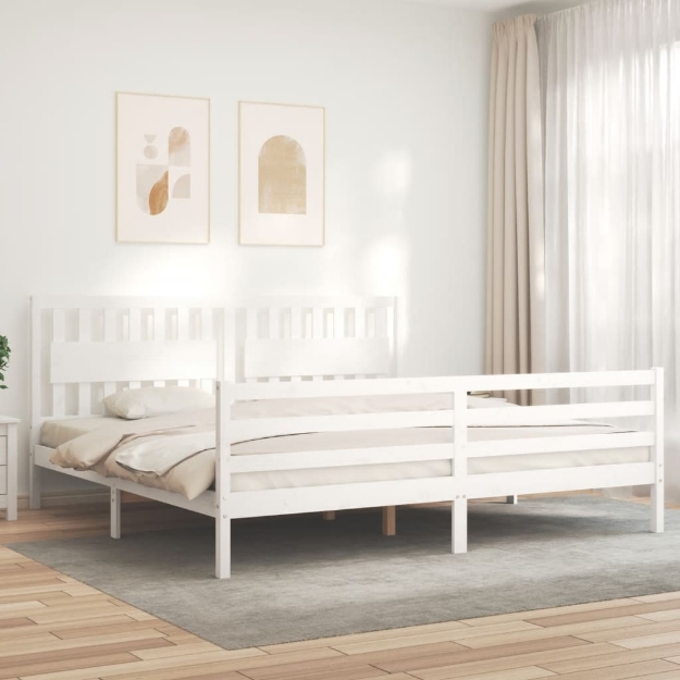 Giroletto con Testiera Bianco 200x200 cm in Legno Massello