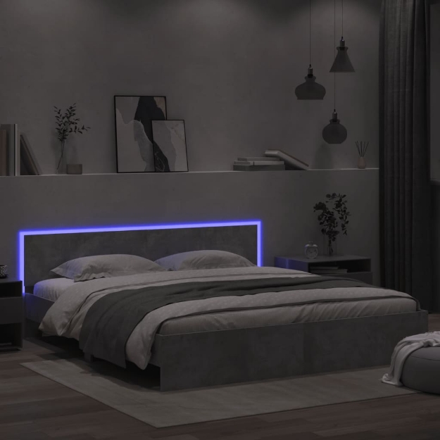 Giroletto con Testiera e LED Grigio Cemento 180x200 cm