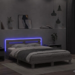 Giroletto con Testiera e LED Grigio Sonoma 140x190 cm