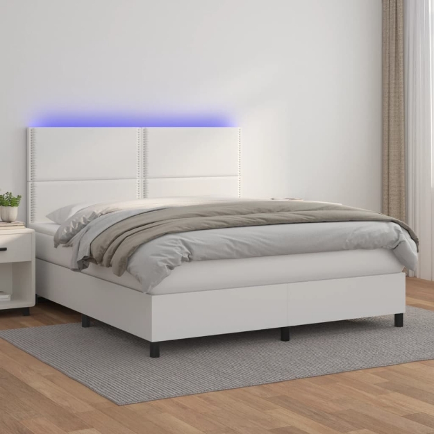 Giroletto Molle con Materasso e LED Bianco 160x200cm Similpelle