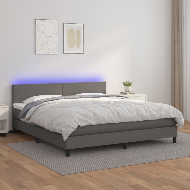 Giroletto Molle con Materasso e LED Grigio 160x200cm Similpelle