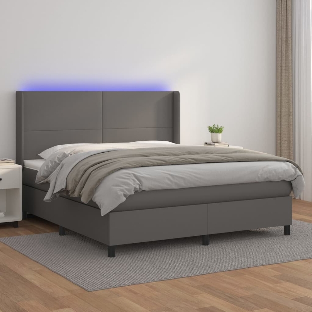 Giroletto Molle con Materasso e LED Grigio 160x200cm Similpelle