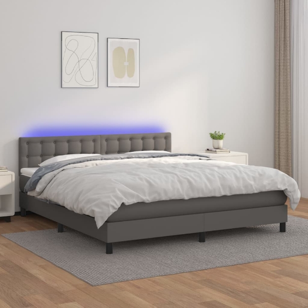 Giroletto Molle con Materasso e LED Grigio 180x200cm Similpelle