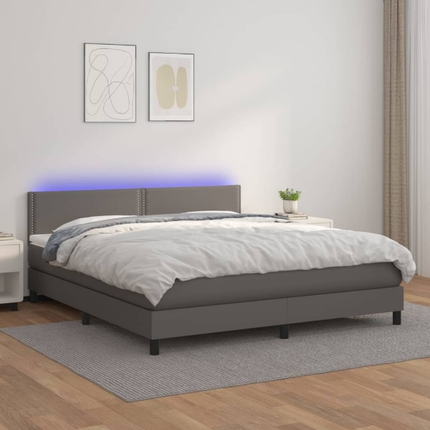 Giroletto Molle con Materasso e LED Grigio 180x200cm Similpelle