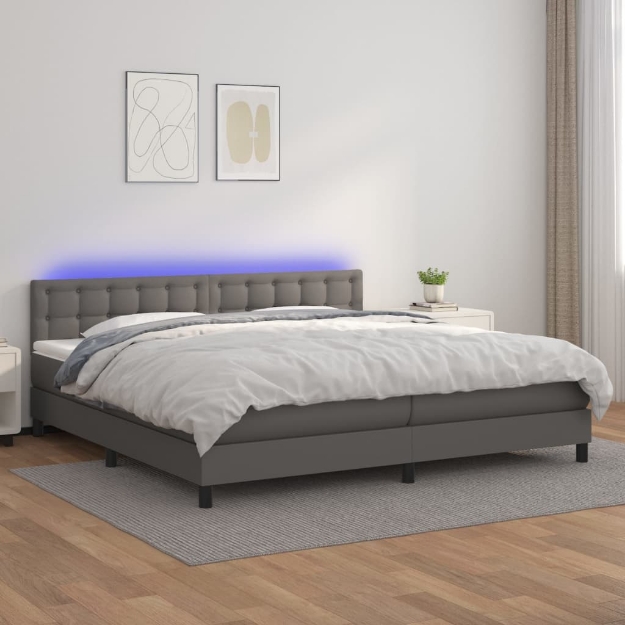 Giroletto Molle con Materasso e LED Grigio 200x200cm Similpelle