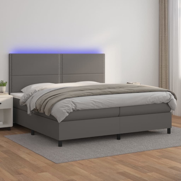 Giroletto Molle con Materasso e LED Grigio 200x200cm Similpelle