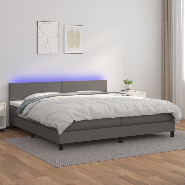 Giroletto Molle con Materasso e LED Grigio 200x200cm Similpelle