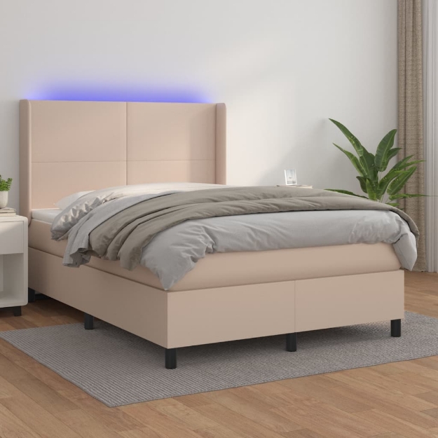 Giroletto Molle Materasso e LED Cappuccino 140x190cm Similpelle