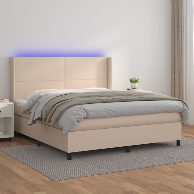 Giroletto Molle Materasso e LED Cappuccino 160x200cm Similpelle