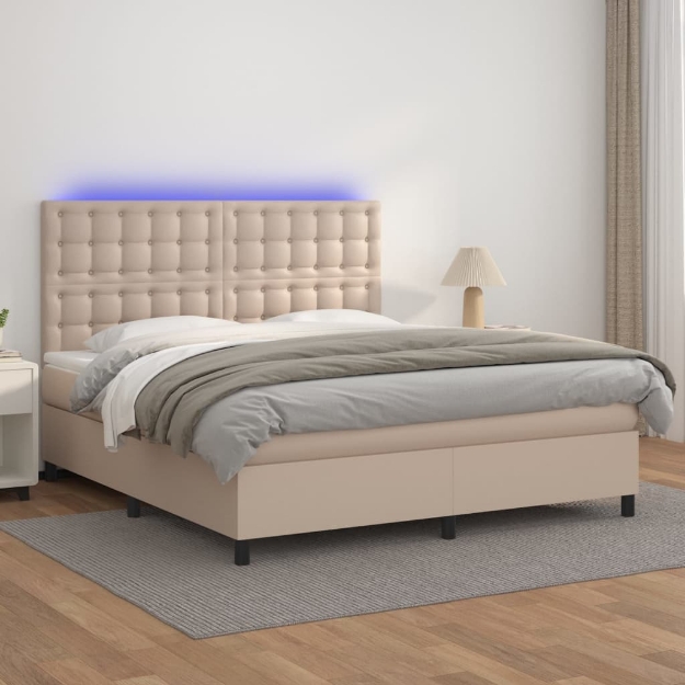 Giroletto Molle Materasso e LED Cappuccino 160x200cm Similpelle