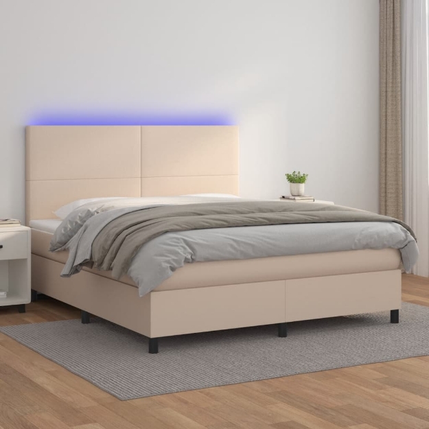 Giroletto Molle Materasso e LED Cappuccino 160x200cm Similpelle