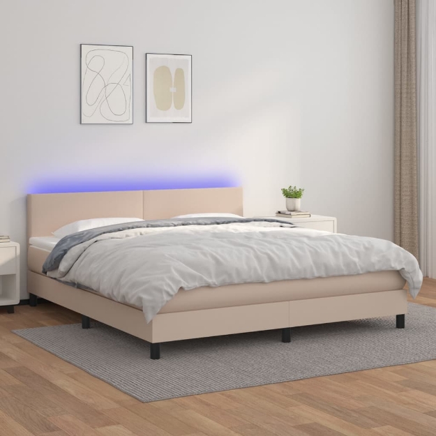 Giroletto Molle Materasso e LED Cappuccino 180x200cm Similpelle