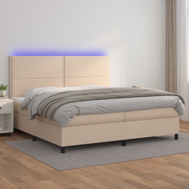 Giroletto Molle Materasso e LED Cappuccino 200x200cm Similpelle