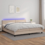 Giroletto Molle Materasso e LED Cappuccino 200x200cm Similpelle