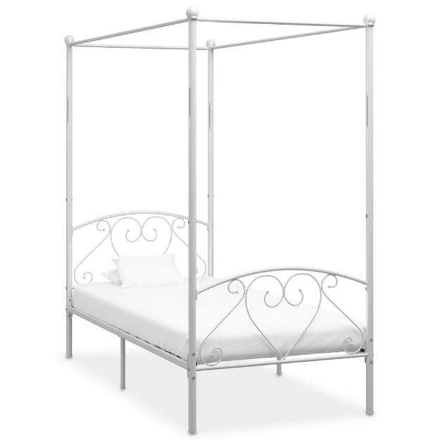 Letto a Baldacchino Bianco in Metallo 120x200 cm