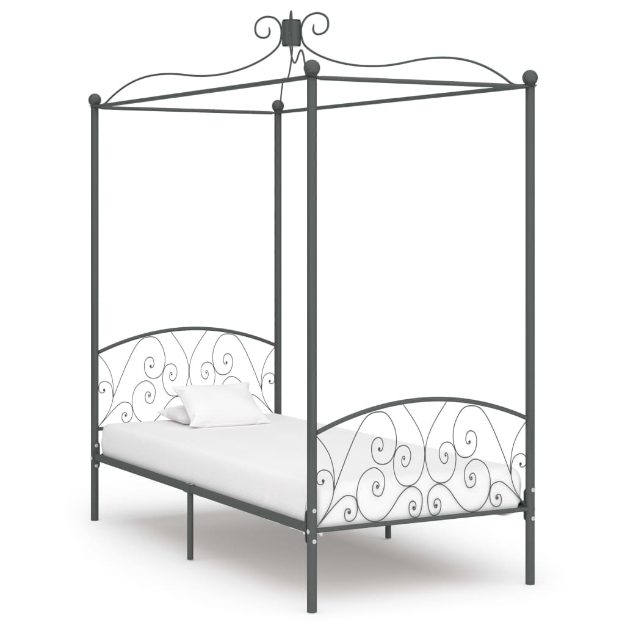 Letto a Baldacchino Grigio in Metallo 90x200 cm