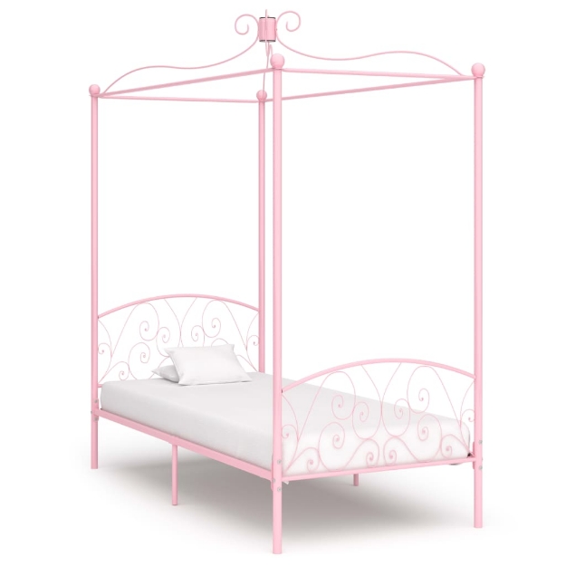 Letto a Baldacchino Rosa in Metallo 100x200 cm