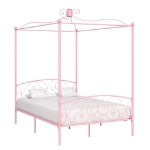 Letto a Baldacchino Rosa in Metallo 140x200 cm