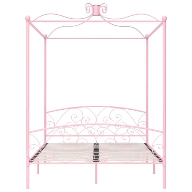 Letto a Baldacchino Rosa in Metallo 160x200 cm