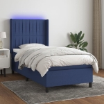 Letto a Molle con Materasso e LED Blu 100x200cm in Tessuto