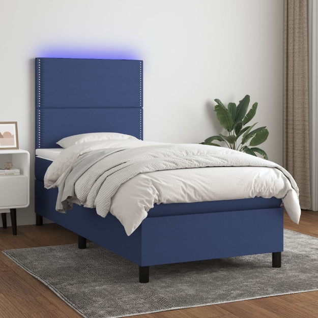 Letto a Molle con Materasso e LED Blu 100x200cm in Tessuto