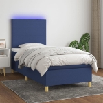 Letto a Molle con Materasso e LED Blu 100x200cm in Tessuto