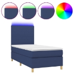 Letto a Molle con Materasso e LED Blu 100x200cm in Tessuto