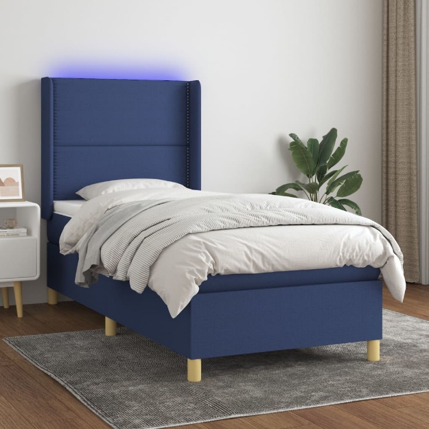 Letto a Molle con Materasso e LED Blu 100x200cm in Tessuto