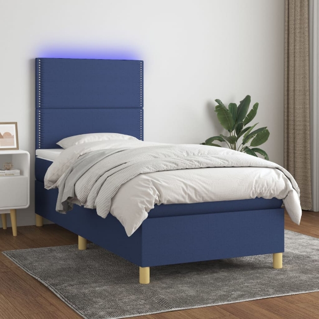 Letto a Molle con Materasso e LED Blu 100x200cm in Tessuto