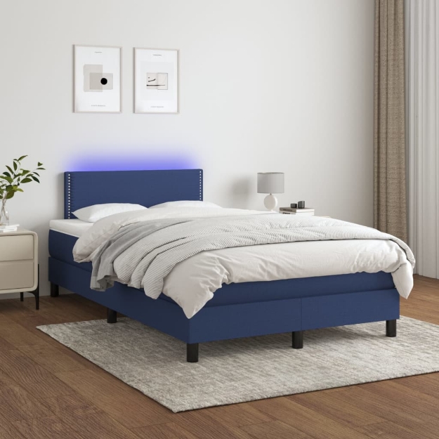 Letto a Molle con Materasso e LED Blu 120x200cm in Tessuto