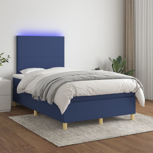 Letto a Molle con Materasso e LED Blu 120x200cm in Tessuto