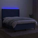 Letto a Molle con Materasso e LED Blu 140x190 cm in Tessuto