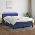 Letto a Molle con Materasso e LED Blu 140x190 cm in Tessuto