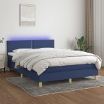 Letto a Molle con Materasso e LED Blu 140x190 cm in Tessuto