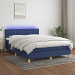 Letto a Molle con Materasso e LED Blu 140x190 cm in Tessuto