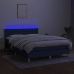 Letto a Molle con Materasso e LED Blu 140x200 cm in Tessuto