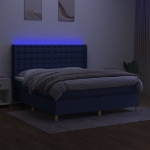 Letto a Molle con Materasso e LED Blu 160x200 cm in Tessuto