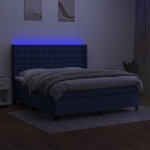 Letto a Molle con Materasso e LED Blu 160x200 cm in Tessuto