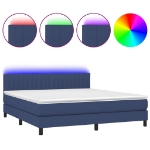 Letto a Molle con Materasso e LED Blu 160x200 cm in Tessuto