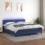 Letto a Molle con Materasso e LED Blu 160x200 cm in Tessuto