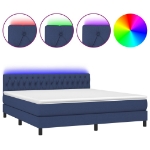 Letto a Molle con Materasso e LED Blu 160x200 cm in Tessuto