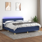 Letto a Molle con Materasso e LED Blu 160x200 cm in Tessuto