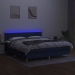 Letto a Molle con Materasso e LED Blu 160x200 cm in Tessuto