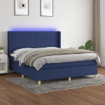 Letto a Molle con Materasso e LED Blu 160x200 cm in Tessuto